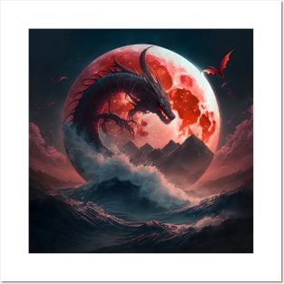 Dragon Flying over the Moon Posters and Art